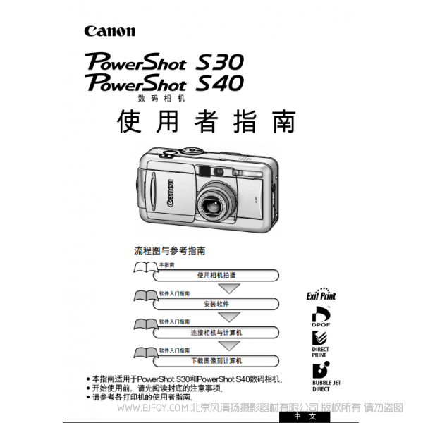 佳能 Canon 博秀 PowerShot S40/S30 數碼相機使用者指南 (PowerShot S40/S30 Camera User Guide) 說明書下載 使用手冊 pdf 免費 操作指南 如何使用 快速上手
